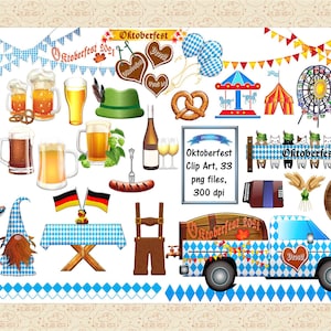 Oktoberfest Clip Art, Bávaro, Jardim de Cerveja, Feriado Alemão, Caminhão de Pick up Oktoberfest, Azul e Branco, Bandeira Alemã, Lederhosen Oktoberfest