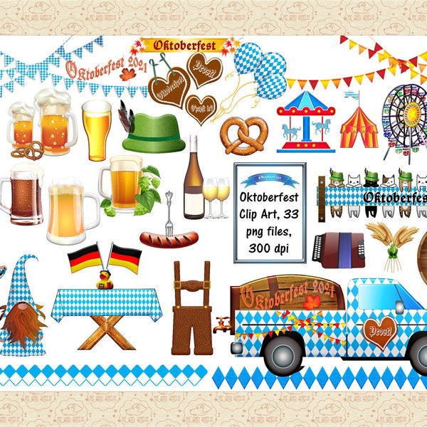 Oktoberfest Clip Art, Bavarese, Birreria all'aperto, Festa tedesca, Oktoberfest Pick up Truck, Blu e bianco, Bandiera tedesca, Oktoberfest Lederhosen