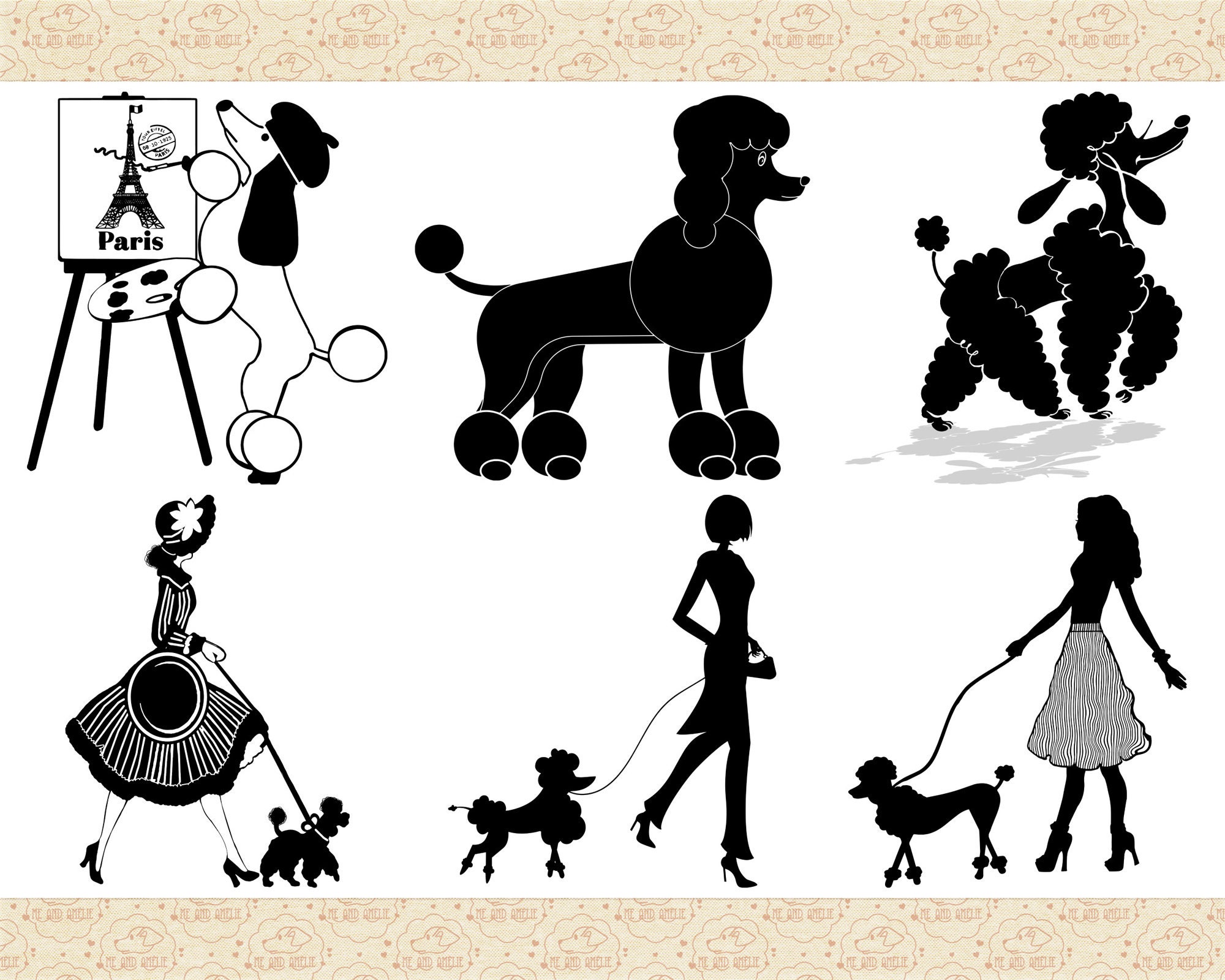 Poodles and Their Owners Silhouettes AI EPS (vector) & Png(not SVG