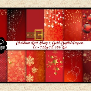 Papéis digitais brilhantes e dourados de Natal, papel de Natal, vermelho/dourado, fundo vermelho bokeh, papéis digitais de luzes de fada, comercial OK