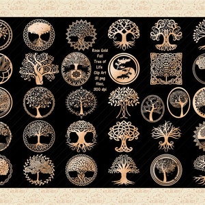 Rose Gold Foil Tree of Life Silhouettes ClipArt,Tree Logo, Metaphysical Gold Foil ClipArt, Spirituality, Zen, Yoga, Meditation, Celtic Trees