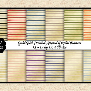 VENDA 99 CENTS Gold Foil Paint Strokes Digital Papers, Fundos coloridos com traços de tinta dourada, Listras Digital Papers, Comercial OK