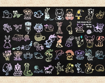Chalkboard Animals Clip Art, 50 PNG Nursery Designs (Digital Download)