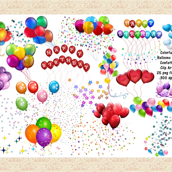 Balloons & Confetti ClipArt, Colorful Balloons, Confetti ClipArt, Party Graphics, Wedding, New Years, Birthday Clip Art, Celebration, CU OK