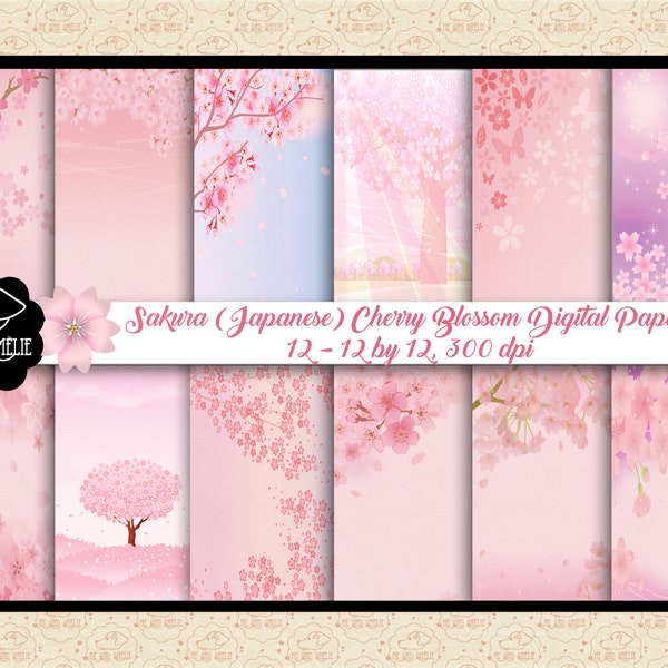 Japanese Sakura Cherry Blossom Digital Papers, Cherry Blossom Scenery, Sunrays through Sakura Trees, Farmhouse Background, Commercial OK