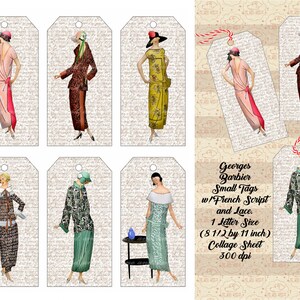 Folha de colagem de etiqueta para presente Barbier, Gatsby Flapper, CC0 Public Domain, 6 etiquetas em 1 papel tamanho carta, impressão e corte, diários indesejados, comercial OK
