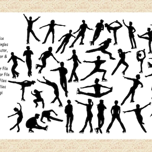 Silhuetas de patinação no gelo masculinas individuais em EPS SVG e PNG, saltos de patinadores, giro sentado masculino, salto dividido, esportes de inverno, comercial 0K