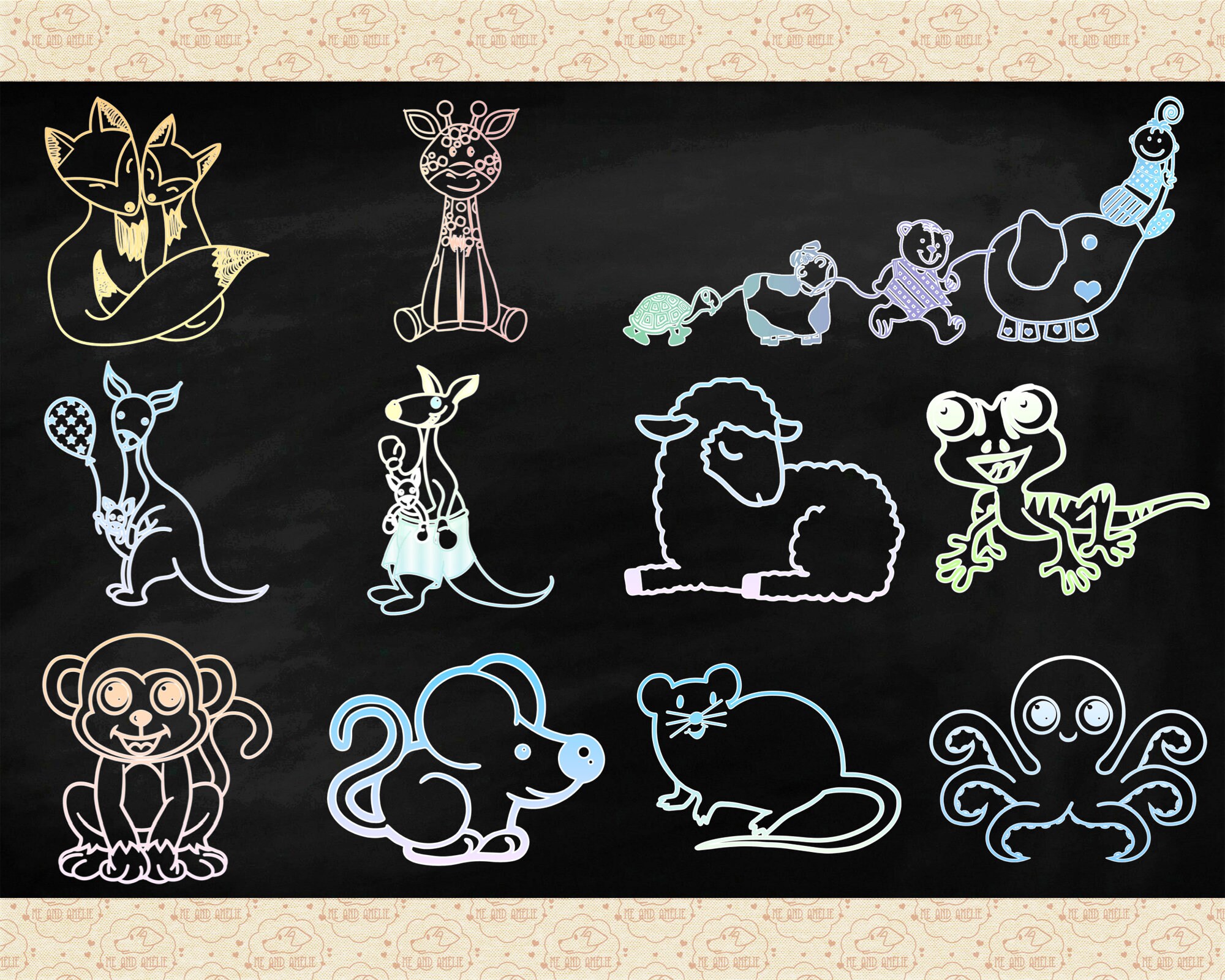 Chalkboard Animals Clipart Dog Clipart Chalk Cat Clipart - Etsy
