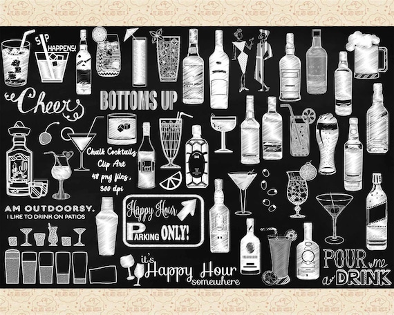 Chalk Sketchy Cocktails Clipart Chalkboard Clipart - Etsy
