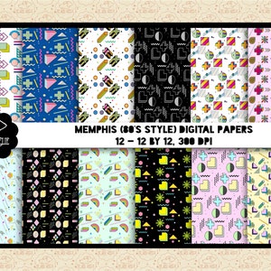 VENDA 99 CENTS, papel digital Memphis Patterns, papéis digitais dos anos 80, anos 80, 1990, papéis digitais coloridos, retrô, comercial OK