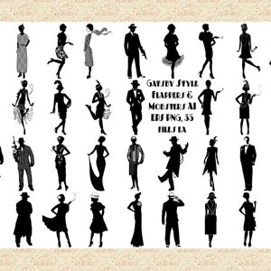 Gatsby Flappers & Mobsters, AI EPS PNG, (No SvG)Roaring 20s, 1920s Women ClipArt, 1920s Men, Gatsby Party, Wedding ClipArt, Commercial 0K