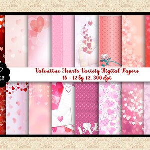 Papéis digitais variados de corações de dia dos namorados, papel de corações bokeh, fundo de dia dos namorados rosa e vermelho, corações em envelope, padrões de coração, CU OK