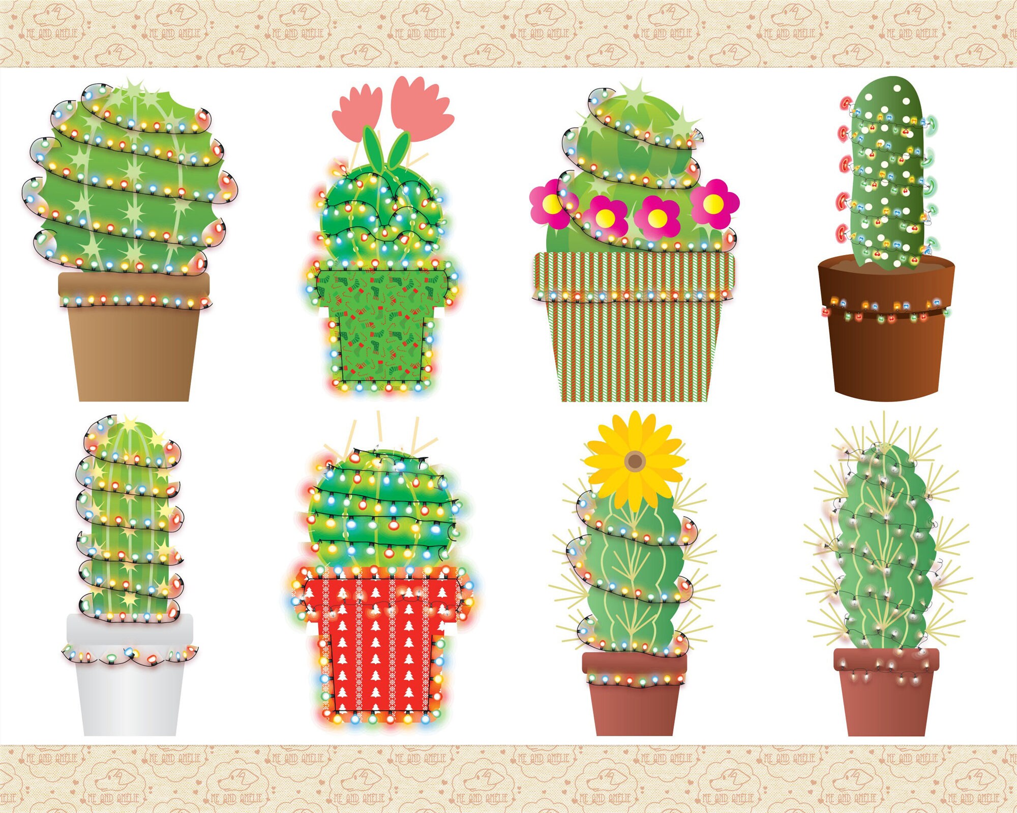 Christmas Cactus With Lights PNG, AI Vector Graphics - Etsy