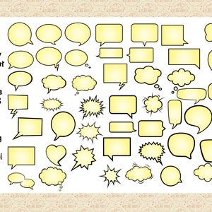 Comic-Sprechblasen AI EPS (No SvG) PNG, Gelbe Farbverlaufsblasen, Superhelden-Blasen, 2D-Blasen, Comic ClipArt, 0nomatopoeia, Werbung 0K