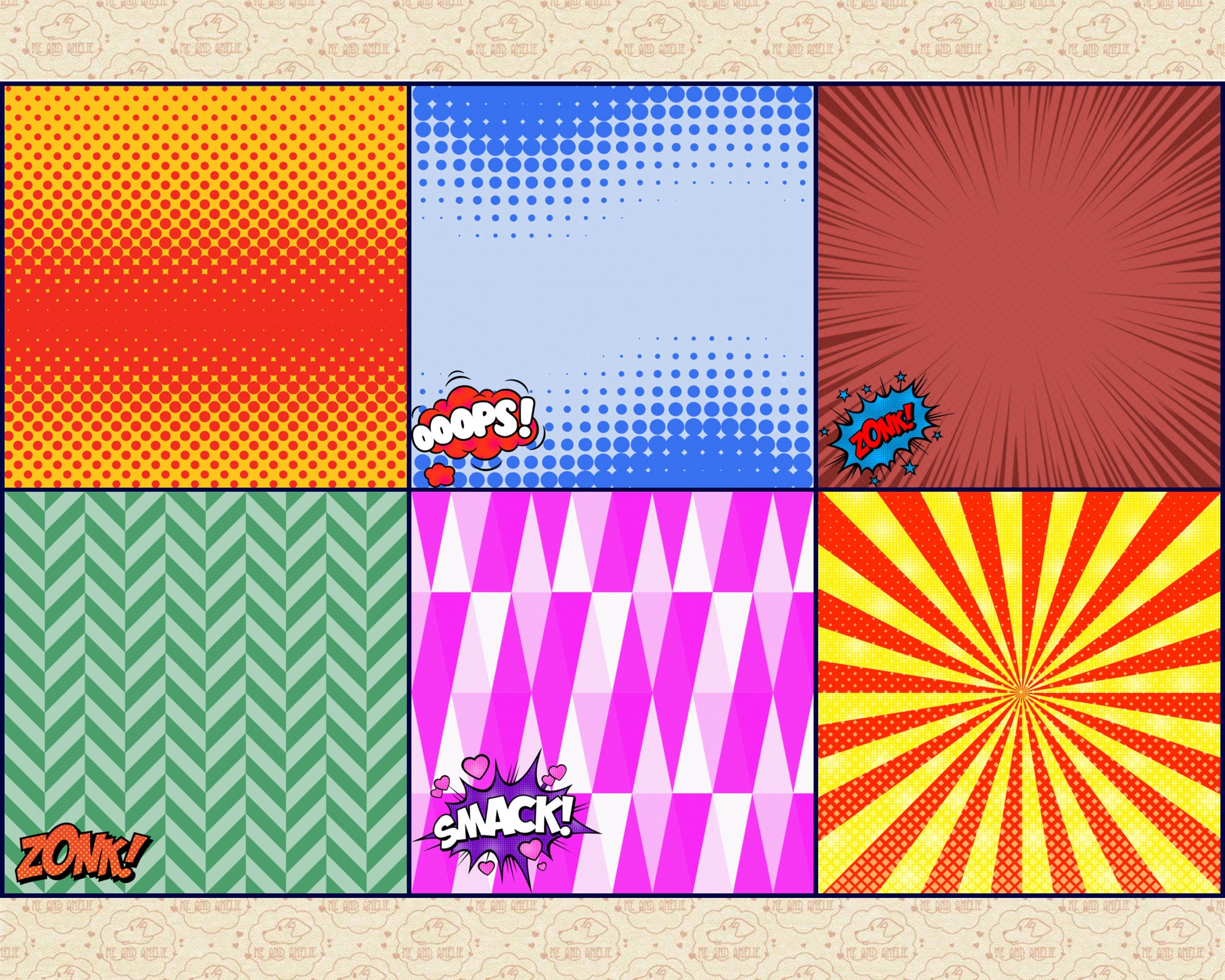 Funimation Paper Superhero Comic Digital Paper, Halftone, Onomatopoeia (digital Download ...