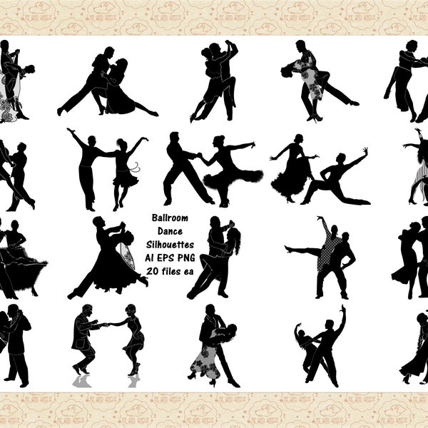 Ballroom Dancing AI Vector (No SVG) and PNG Files, Dancing Couples ClipArt, Salsa, Tango, Foxtrot, Paso Doble, Dance Studio Graphics