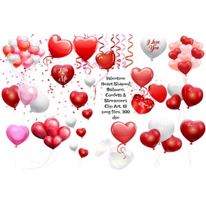 Valentine Balloons & Streamers Clip Art, Valentine&#39;s Day, Love Graphics, Wedding, Special Day Commercial USe OK