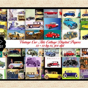 Papéis digitais de colagem de anúncios de carros antigos, anos 1950, 1940, 1920 Public Domain CC0, papéis digitais de anúncios antigos, meados do século moderno, comercial OK