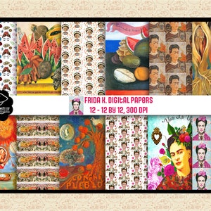 Frida K. Paintings & Patterns Digital Papers, Mexican Surrealist, Frida K Still Life, CC0 Public Domain, Frida K. Patterns, Commercial 0K