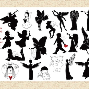 Angel Silhouettes AI EPS (Not SvG) PNG, Angels with Wings, Angels with Trumpet, Flying Angels, Christmas Angels, Religious Angels Commercial