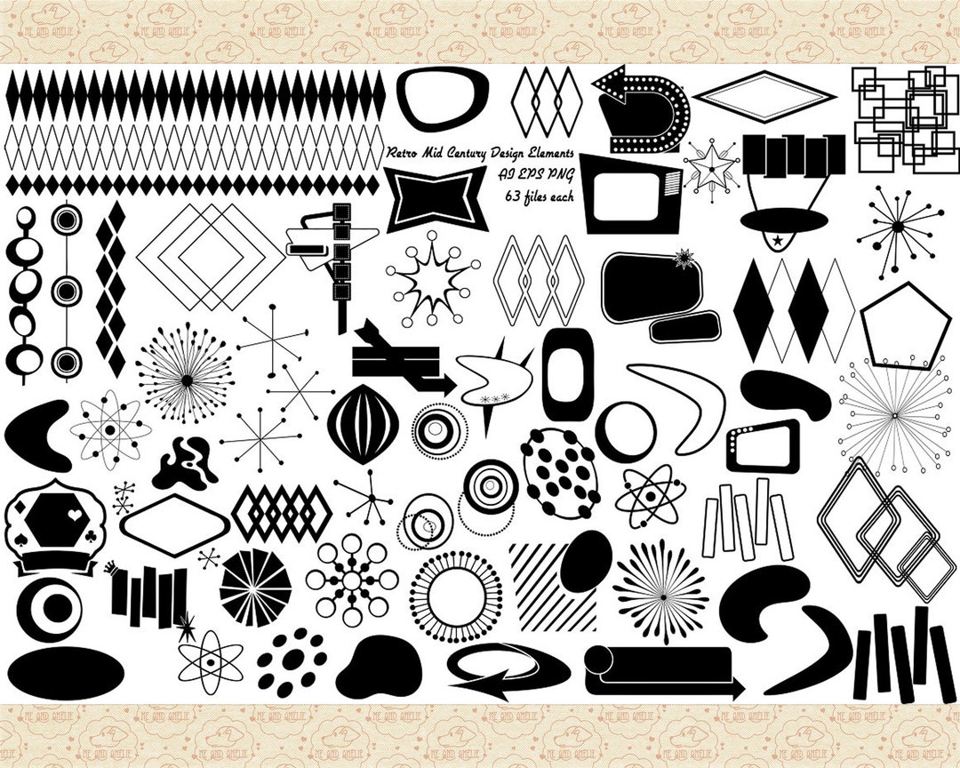 Retro Mid Century Design Elements and Shapes AI EPS Vector (not