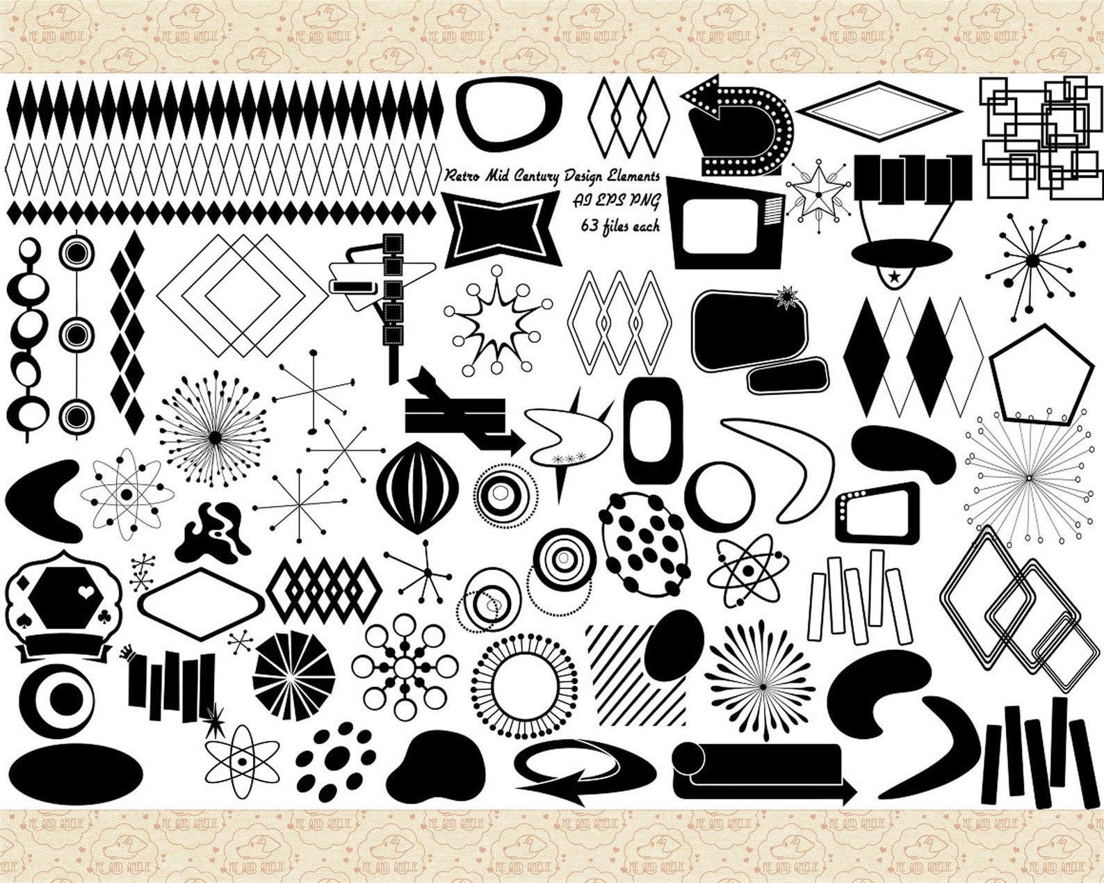 Retro Mid Century Design Elements and Shapes AI EPS Vector not SVG