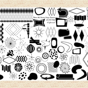 Retro Mid Century Design Elements and Shapes AI EPS Vector (Not SVG files) and PnG, Atomic Age Styles, 1960s Designs, 1950s Modern Art