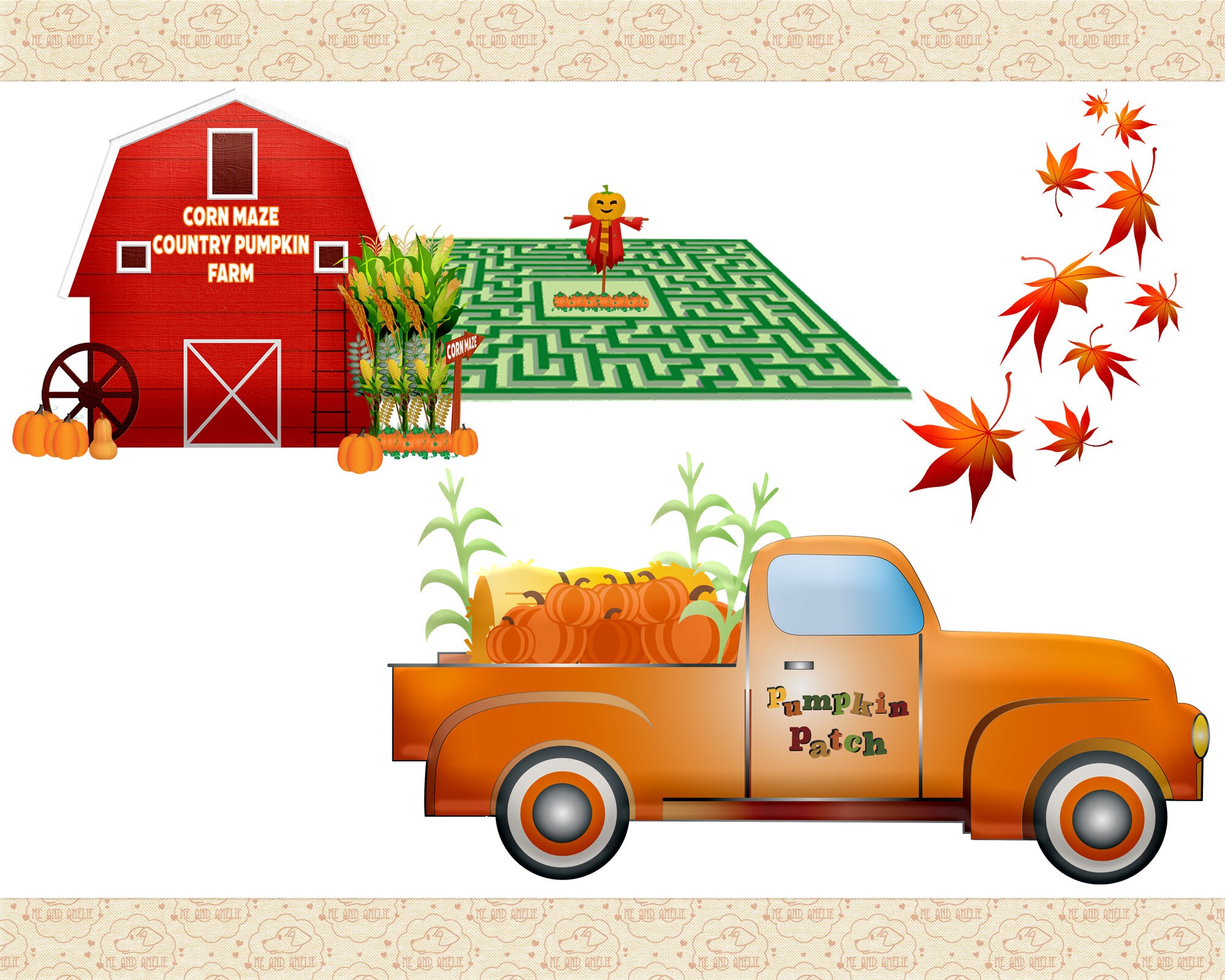 Pumpkin Patch Autumn Clip Art Leaves Pumpkin Clip Art Fall - Etsy