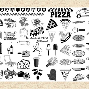 Pizza Doodles Clipart, Pizza Party Graphics (AI, EPS, PNG)