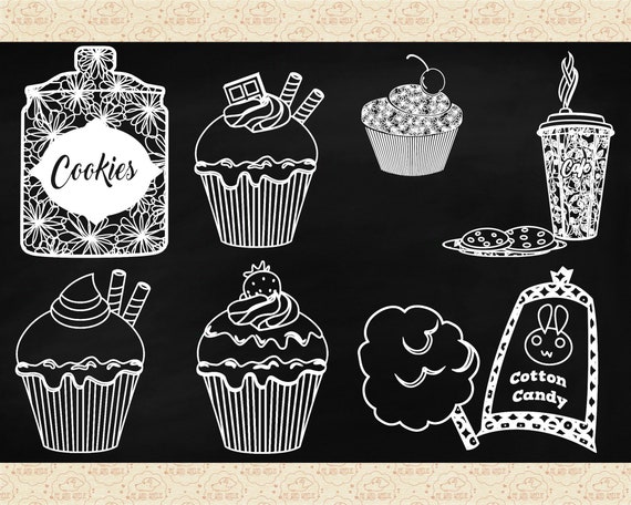 Chalkboard Sweet Food Doodles Clip Art (PNG, EPS) - Etsy UK