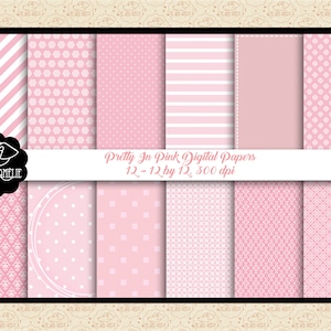 Papéis digitais Pretty In Pink, listras rosa suaves, damasco rosa, listras verticais, bolinhas, papel para meninas, papéis digitais, comercial OK