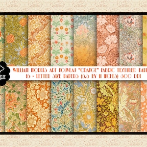 William Morris "Orange" Art Nouveau Pattern Papeles tamaño carta, Estilo Arts & Crafts, Diseños Art Nouveau, DISEÑOS ORIGINALES NO Repetitivos