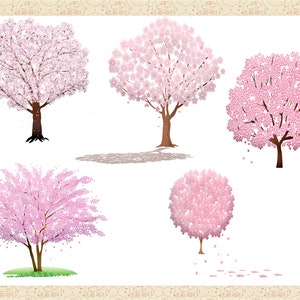 Sakura Japanese Cherry Blossom Tree Clip Art, Springtime Trees, Pink Blossom Trees, Tree Grove ClipArt, Commercial OK image 4