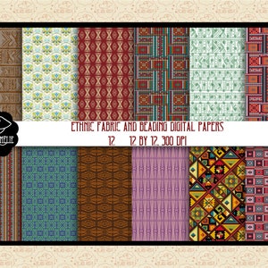 VENDA 99 CENTS Tecido étnico com contas de papéis digitais tribais, padrões do sudoeste, papel de parede Boho, papéis digitais étnicos, comercial OK