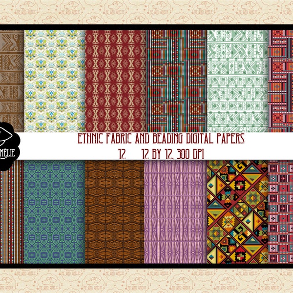 SALE 99 CENTS Ethnic Fabric Beading Tribal Digital Papers, Southwestern Patterns, Bohemian Wallpaper, Ethnic Digital Papers, Commercial OK