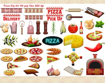 Pizza clipart, pizzeria-elementen, commercieel gebruik (PNG-bestanden)