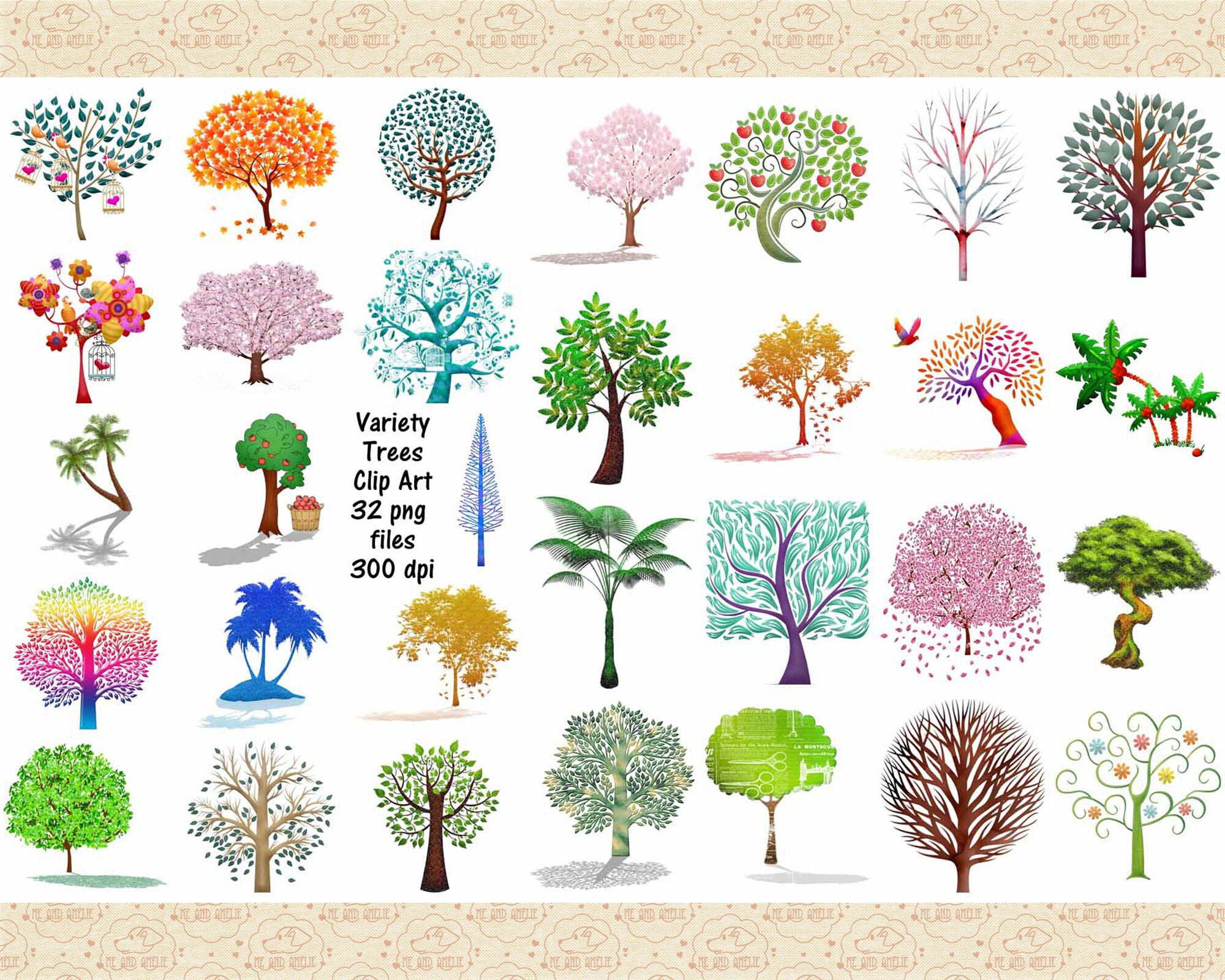 Tree ClipArt, Watercolor Trees, Glitter Tree, Sakura Cherry Trees, Maple Trees, Tree Variety, Glitter Trees, Pine Tree, Tree with Leaves