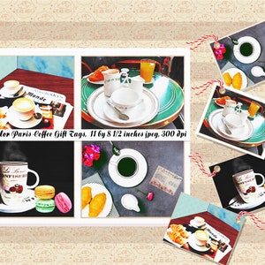 Venda 99 centavos, aquarela paris café etiquetas de presente folha de colagem, fabricação de cartão de presente, cartões de agradecimento, café francês, comercial ok