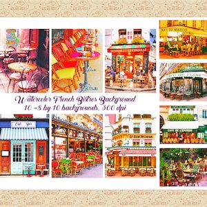 GRAN GANGA *Parisian Café & Bistro Backgrounds*Paris Sidewalk Cafés*Watercolor PaRiS*10 Prints for UNDER 3 Dollars*Commercial Use 0K