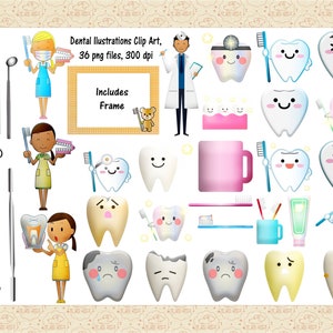 Zahn-Illustrationen ClipArt, Kawaii Zähne, gesunde Zähne, Hygene, Zahn ClipArt, Zahngeräte, Zahnarztpraxis, Kindergarten, Badezimmer