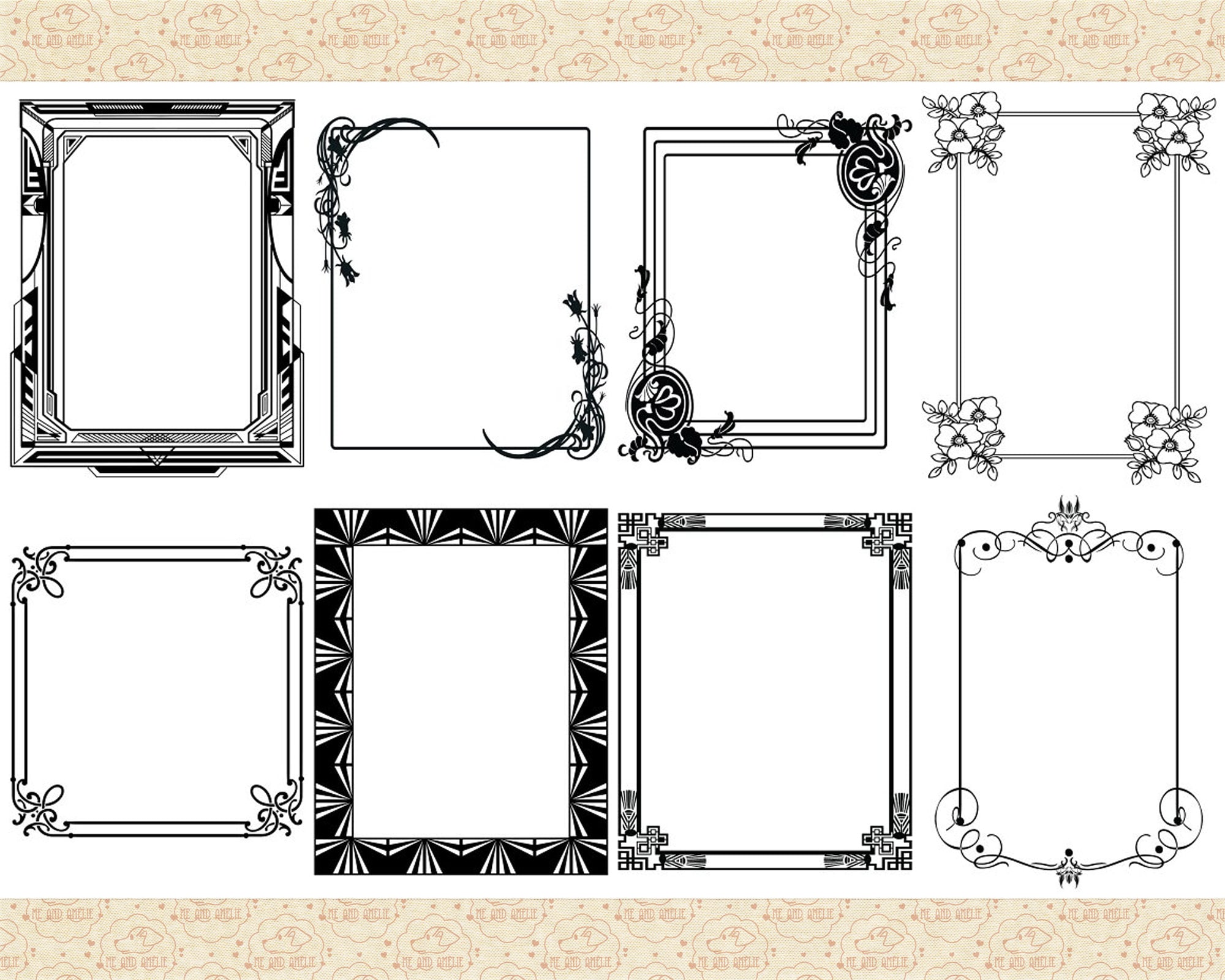 アールデコヌーボーフレーム AI EPS ベクターおよび PNG ファイル、(SVG ファイルなし) 狂騒の 20 年代フレーム、ギャツビー  スタイルのフレーム、アール ヌーボーのボーダー、アールデコ - Etsy 日本