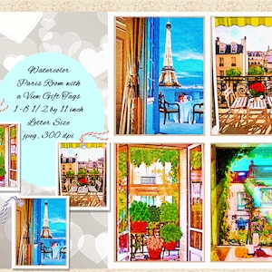 VENDA 99 CENTAVOS Aquarela Paris Quartos com Vista Etiquetas para Presentes Folha de Colagem, Criação de Cartões-Presente, Cartões de Agradecimento, Horizonte de Paris, Comercial OK