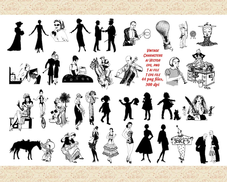 Various Vintage Sketchy People Al EPS no Svg PNG, CC0 Public Domain