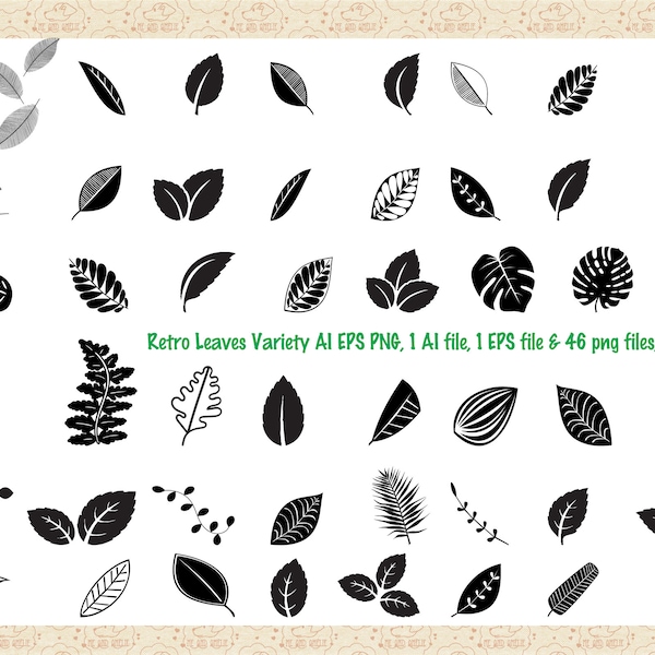 SALE, Special Price, Only 99 Cents, Leaves Variety AI EPS (No SvG) & PnG ClipArt, Vector Leaves, Leaf Clip Art, Commercial 0K