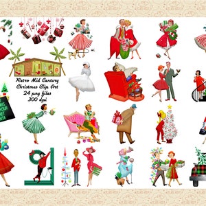 Retro Mid Century Weihnachten Clip Art, restaurierte Retro Weihnachten, 1950er Jahre Weihnachten, Atomic Age, 1960er Jahre Weihnachten, Retro Urlaub, kommerziell 0K