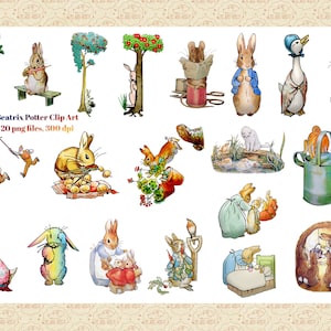 Beatrix Potter Restored Vintage Clip Art, CC0 Public Domain, Use Freely, Peter Rabbit ClipArt, Jemima Duck, Vintage Book Art, Commercial OK