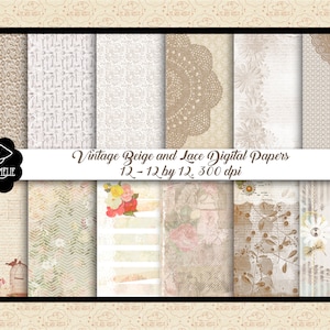 SALE 99 CENT Vintage beige en kant digitaal papier, rustiek shabby chic papier, noodlijdend, handschrift, kant en ecru, gebroken wit, boerderij