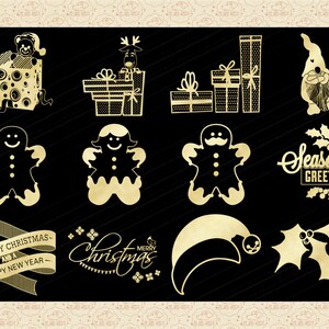 Gold Foil Christmas Doodles Clipart (PNG Files) image 3