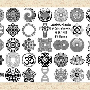 Mandala, Labyrinth and Celtic Symbols AI (Vector) & PNG files (Be Aware that there are no SVG files here) Spiritual ClipArt, Yoga, Logos