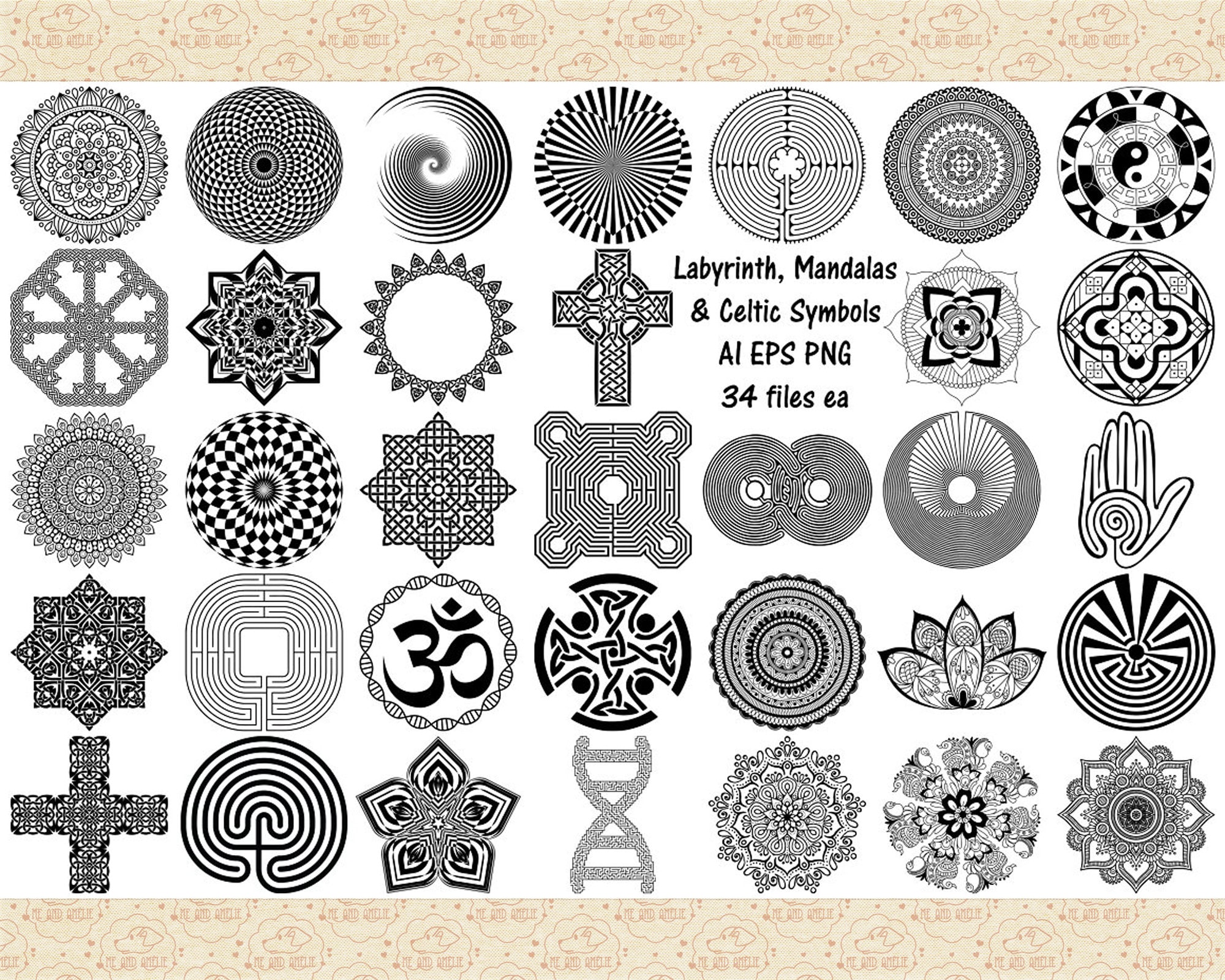 【保証書付】 Mandala, Labyrinth and Celtic Symbols AI (vector) & PNG アート・デザイン・音楽